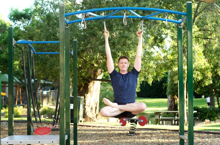 yogafusion simon hanging in there